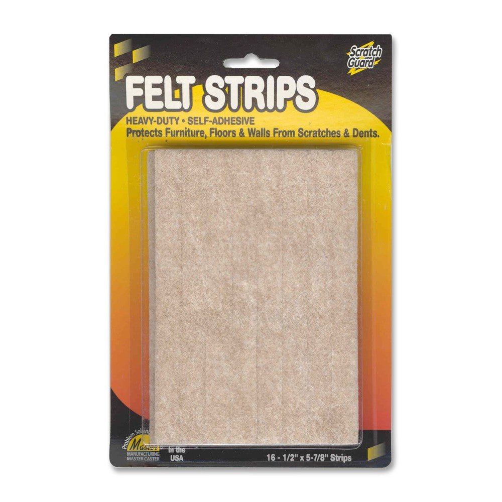 Master Caster Scratch Guard Felt Pads, 1/2in x 5 7/8in, Beige, Pack Of 16