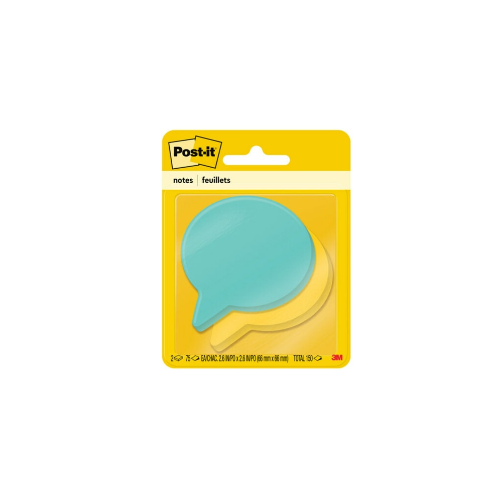 Post-it Notes , 2.6 x 2.6 in, 2 Thought Bubble Shaped Sticky Note Pads, 75 Sheets/Pad, School Supplies and Office Products