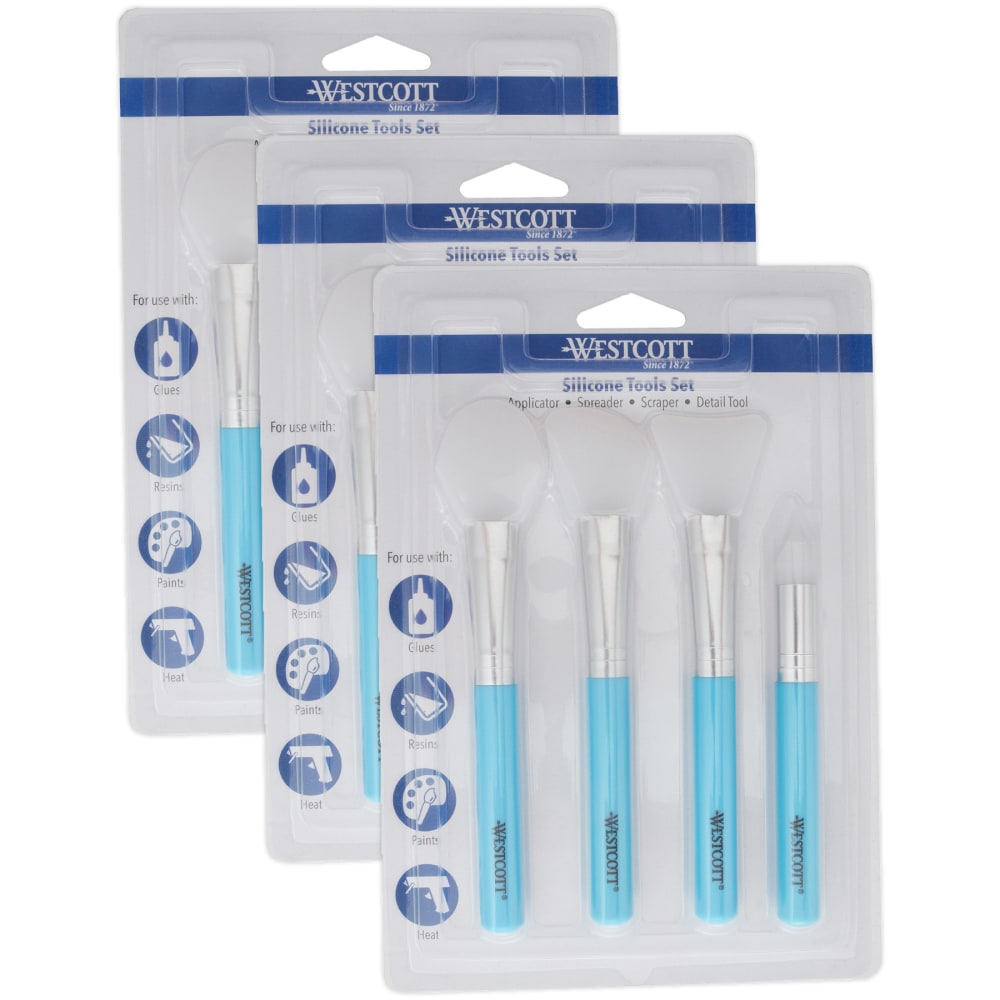 Westcott Silicone Tools Set, 4 Per Pack, Set Of 3 Packs
