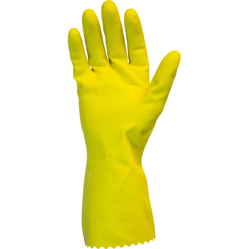 Safety Zone Yellow Flock Lined Latex Gloves - 18 mil Thickness x 12in Glove - Chemical Protection - - GRFYXL1S