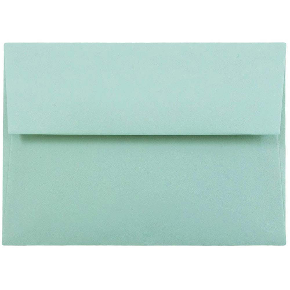 JAM Paper Booklet Envelopes, #4 Bar (A1), Gummed Seal, Aqua Blue, Pack Of 25