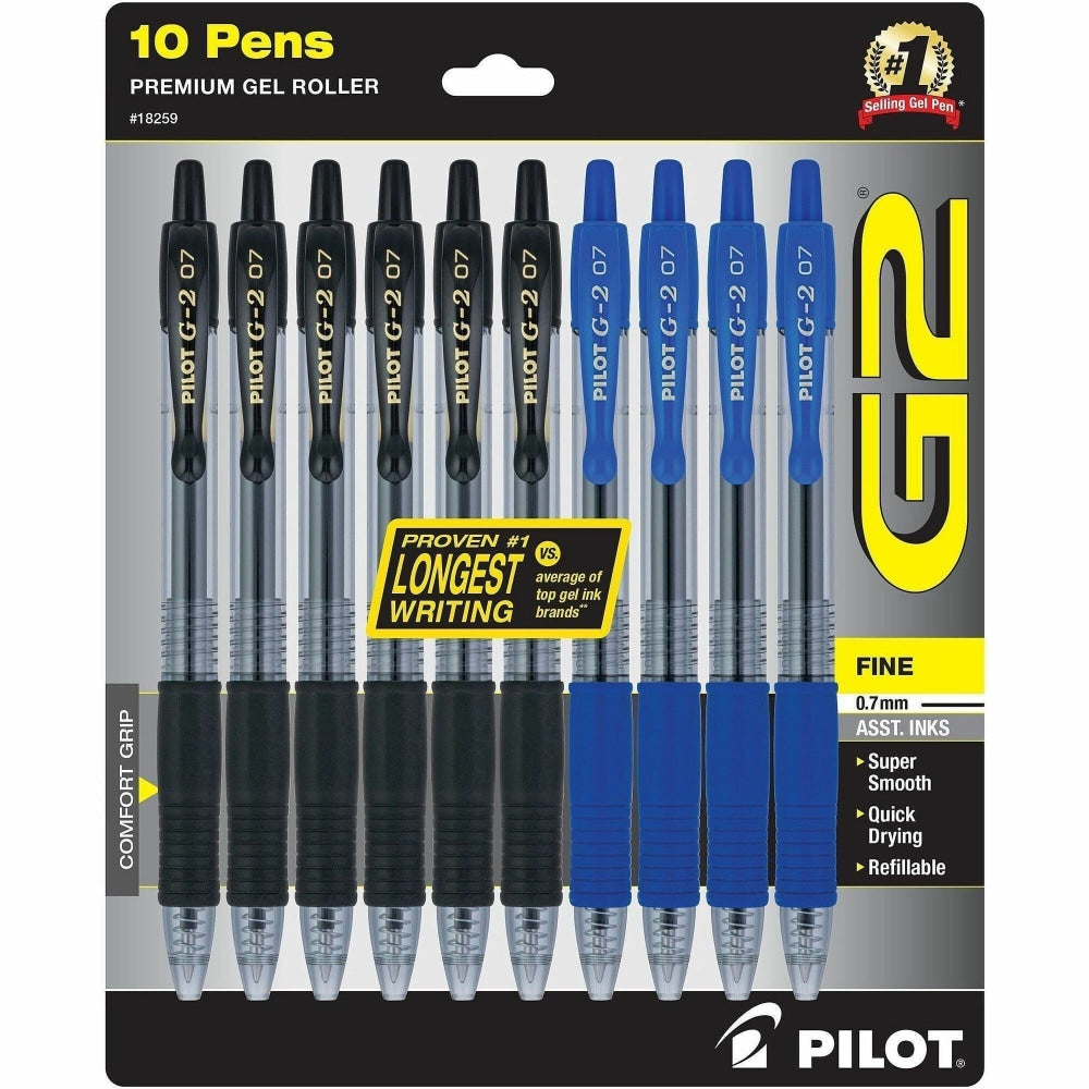 Pilot Premium Gel Ink Retractable Pen - Fine 0.7mm Point Size- Refillable - Retractable - Assorted Liquid Gel Ink Ink - 10 / Pack