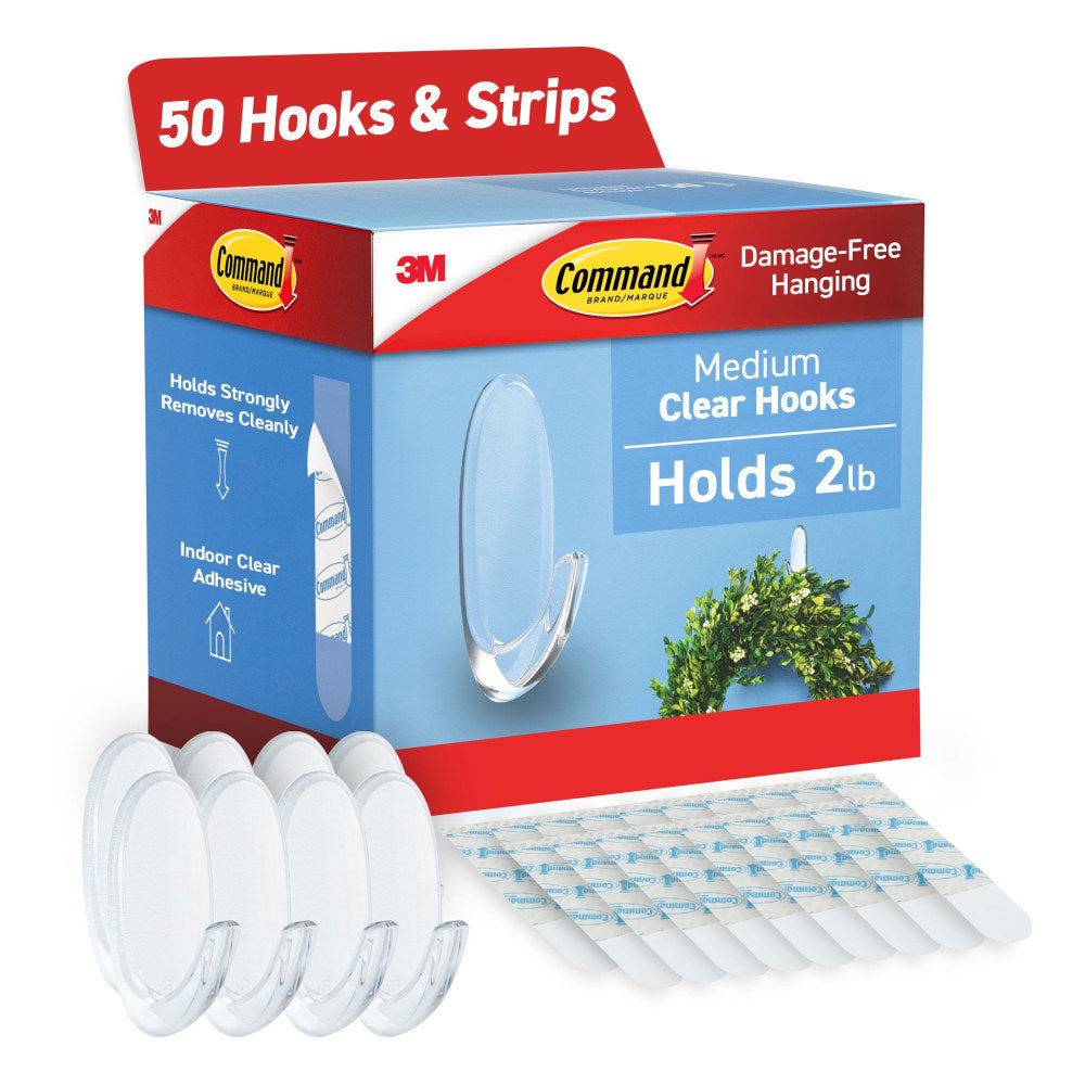 Command Assorted Hooks Cabinet Pack, 50 Hooks, 50 Clear Adhesive Strips, Damage Free Hanging Picture Hangers, No Tools Wall Hanging