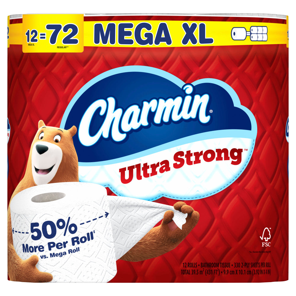Charmin Ultra Strong 2-Ply Toilet Paper, 110ft, White, 12 Mega XL Rolls Per Pack, Case Of 4 Packs