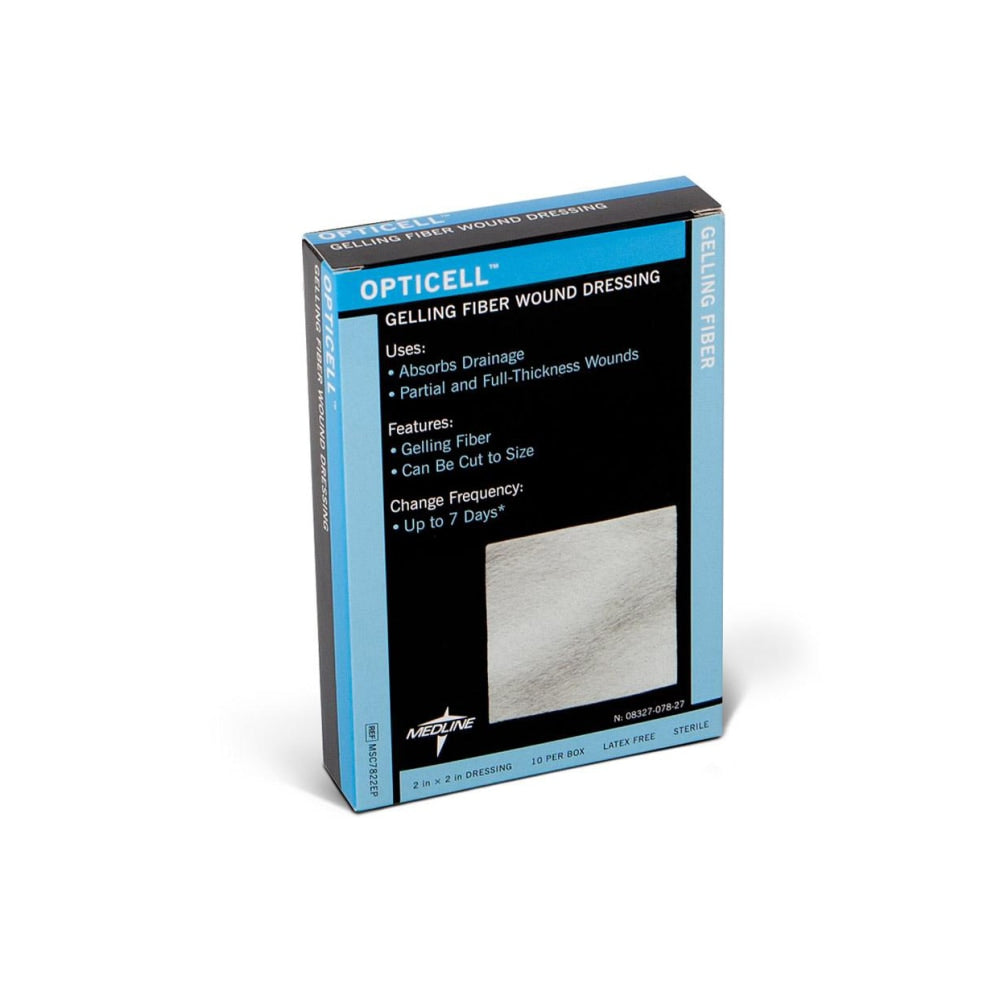 Medline Opticell Gelling Fiber Wound Dressings, 2in x 2in, White, Pack Of 10