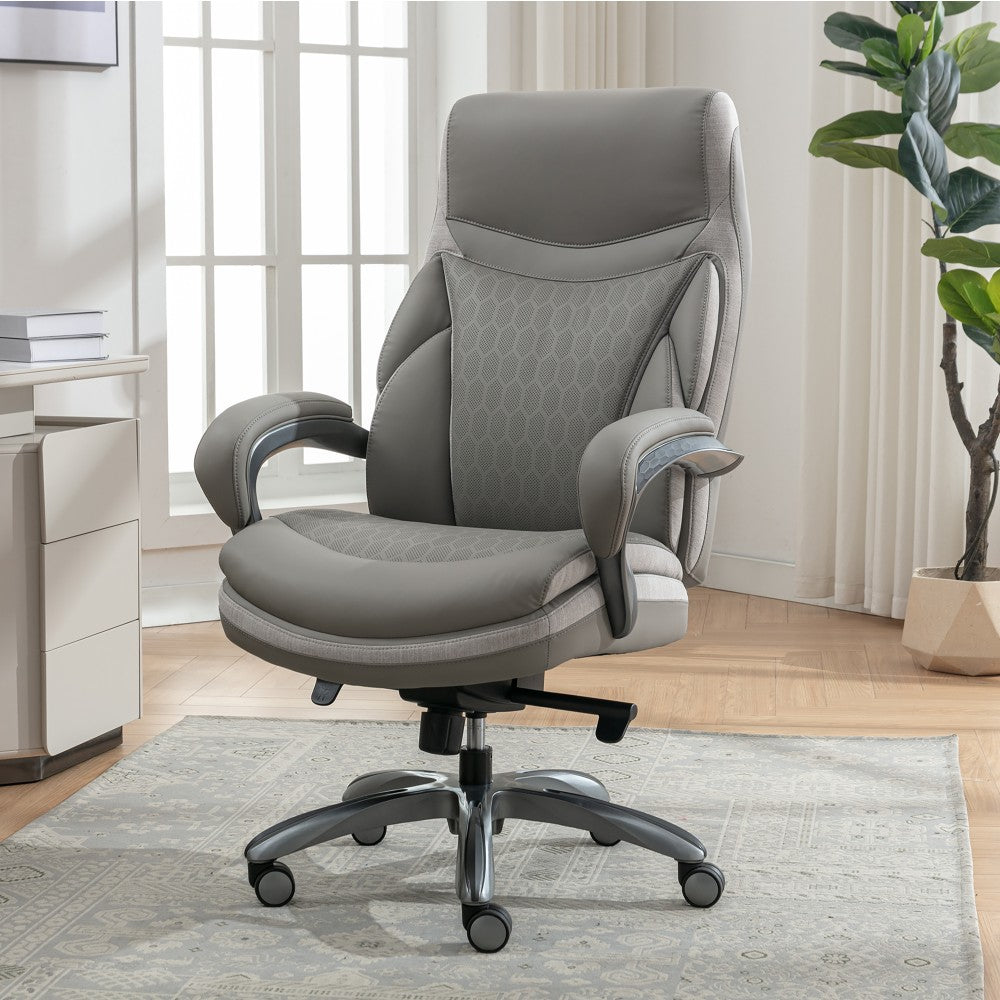 Shaquille O-Neal Maximos Big & Tall Ergonomic Vegan Leather High-Back Executive Office Chair, Gray/Silver, BIFMA Compliant