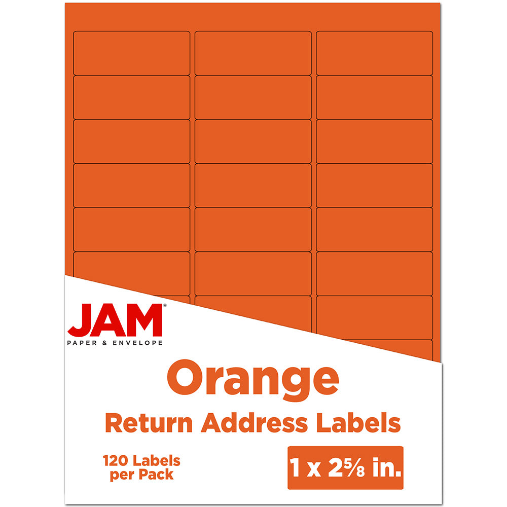 JAM Paper Mailing Address Labels, Rectangle, 2 5/8in x 1in, Orange, Pack Of 120