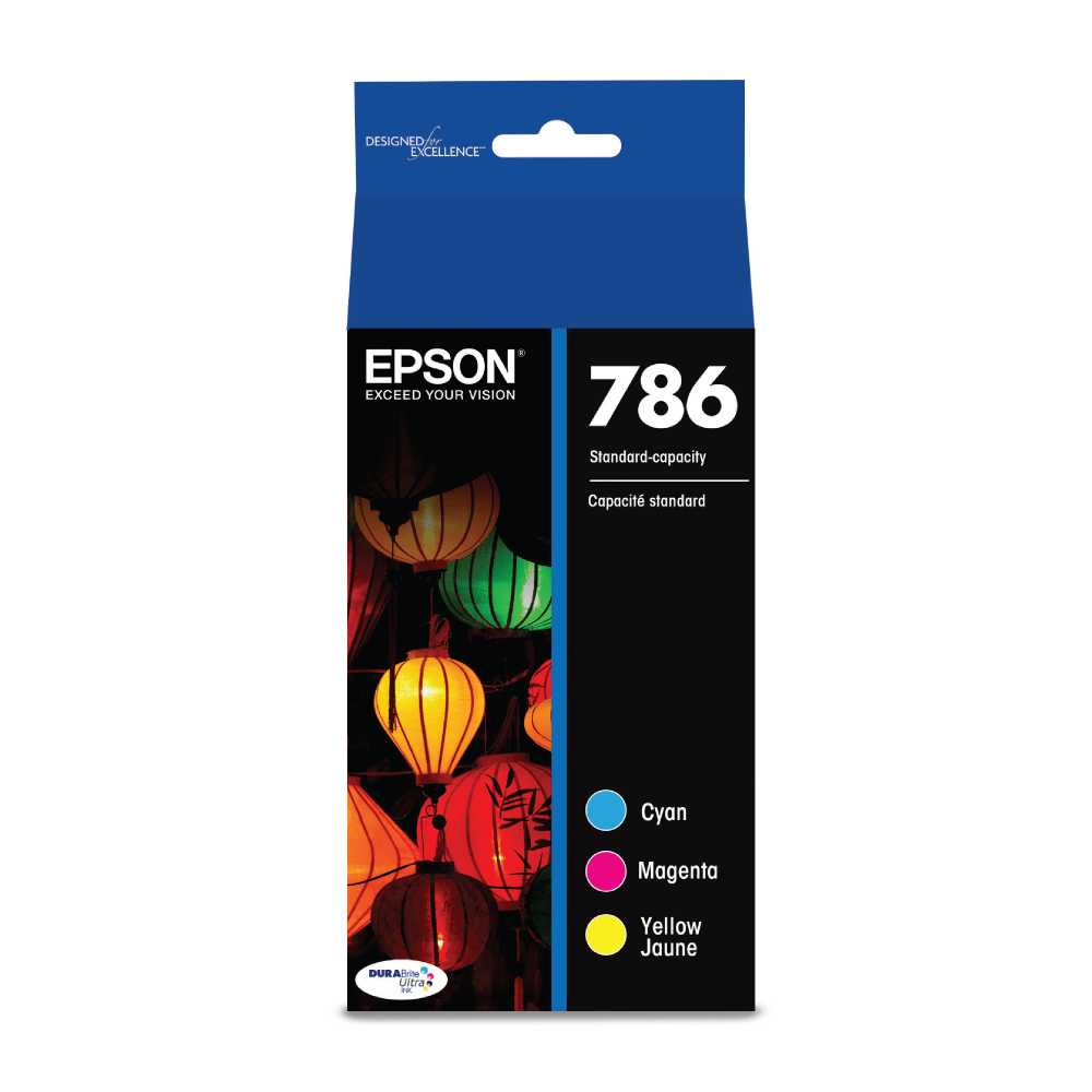 Epson 786 DuraBrite Cyan, Magenta, Yellow Ultra Ink Cartridges, Pack Of 3, T786520-S