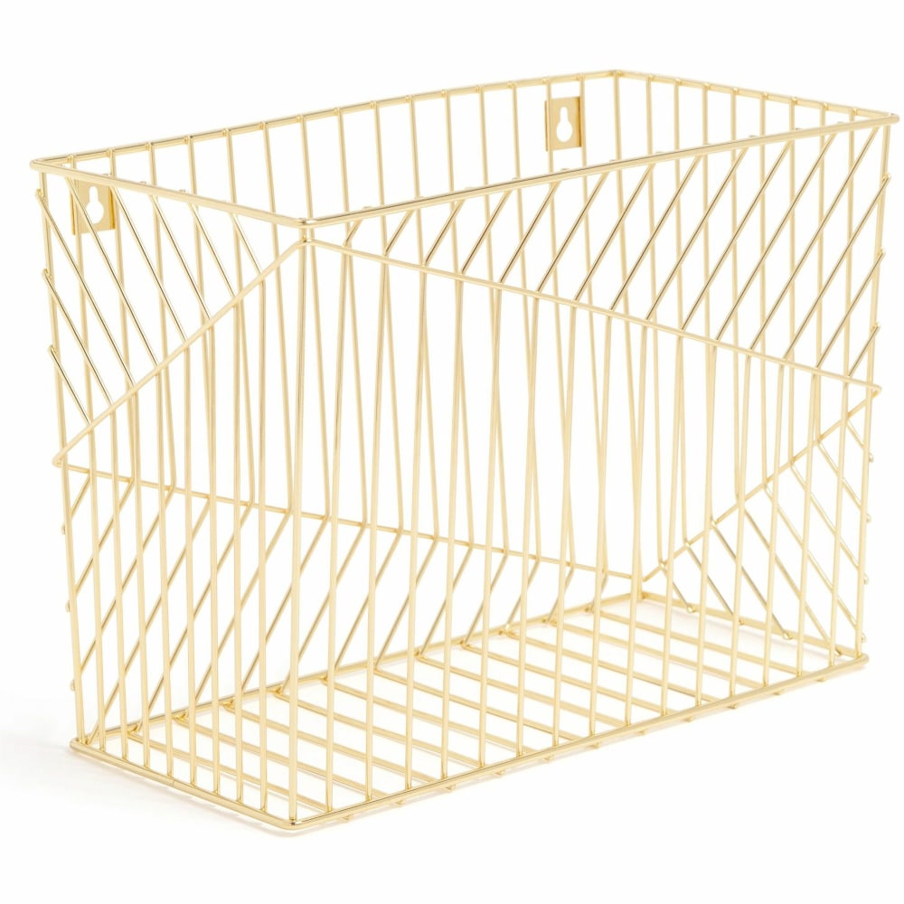 U Brands Vena Hanging File Basket, 6.8inH x 9.5inW x 12.4inL, Desktop, Gold, Metal