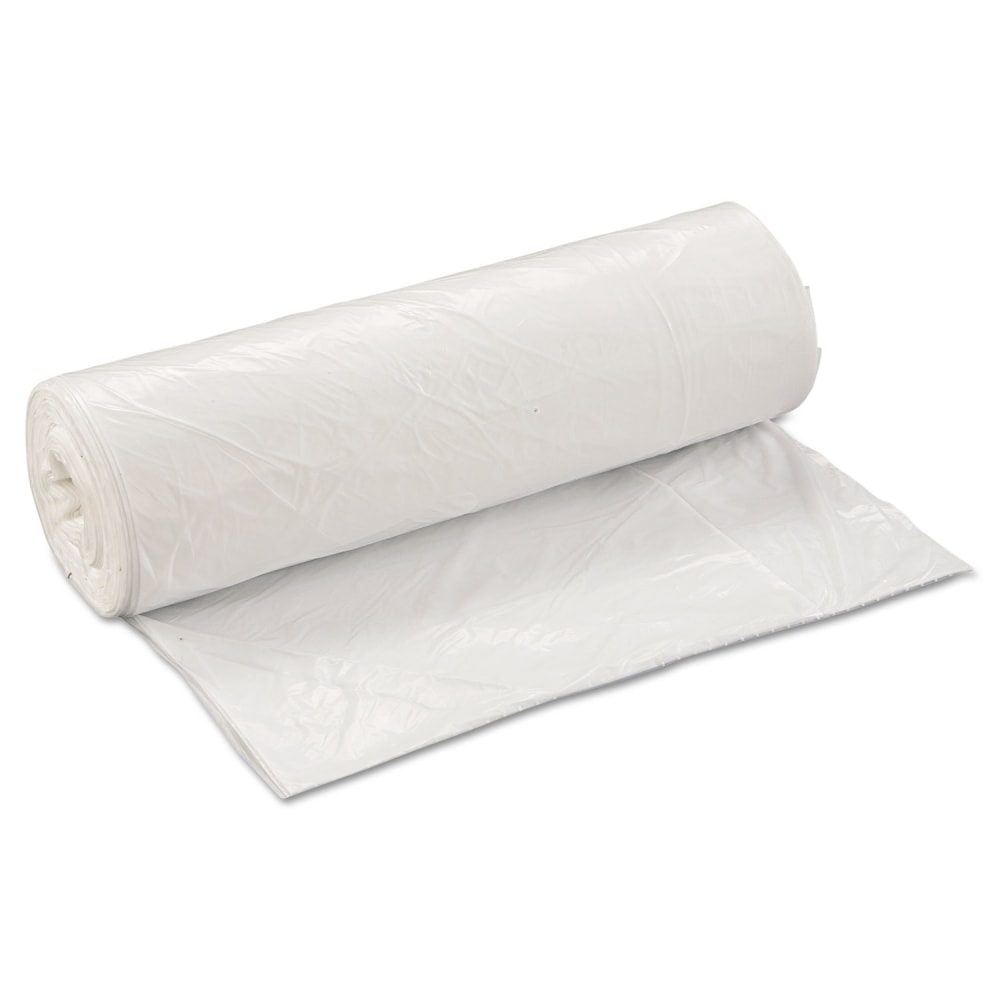 Interplast Group Low Density Commercial Can Liners, 45 gal, 0.8 mil, 40in x 46in, White, Interleaved Roll, 25 Bags/Roll, 4 Rolls/Carton