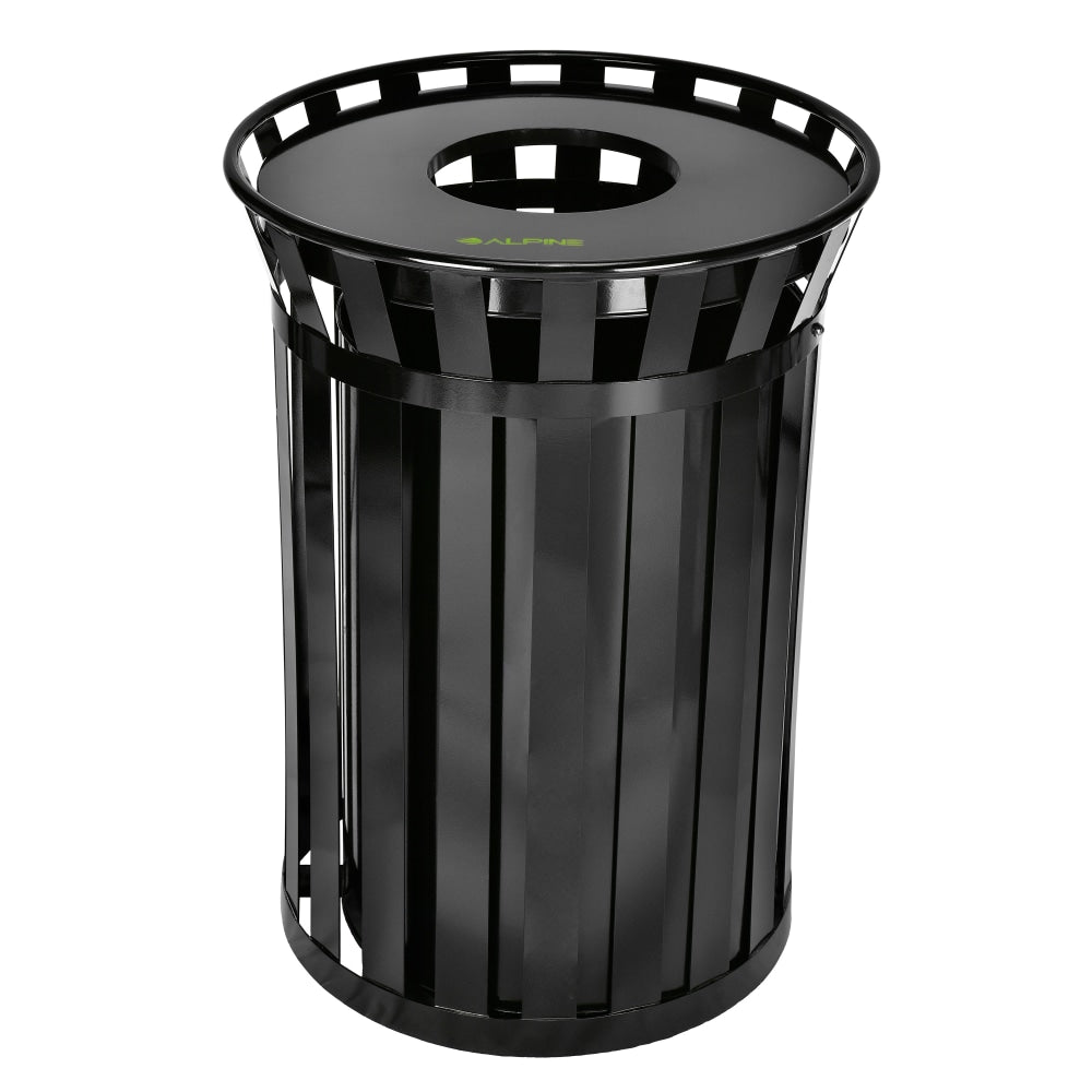 Alpine Industries 38 Gallon Metal-Slatted Outdoor Commercial Trash Can, 36ft"Hx27ft"Wx27ft-d, Black