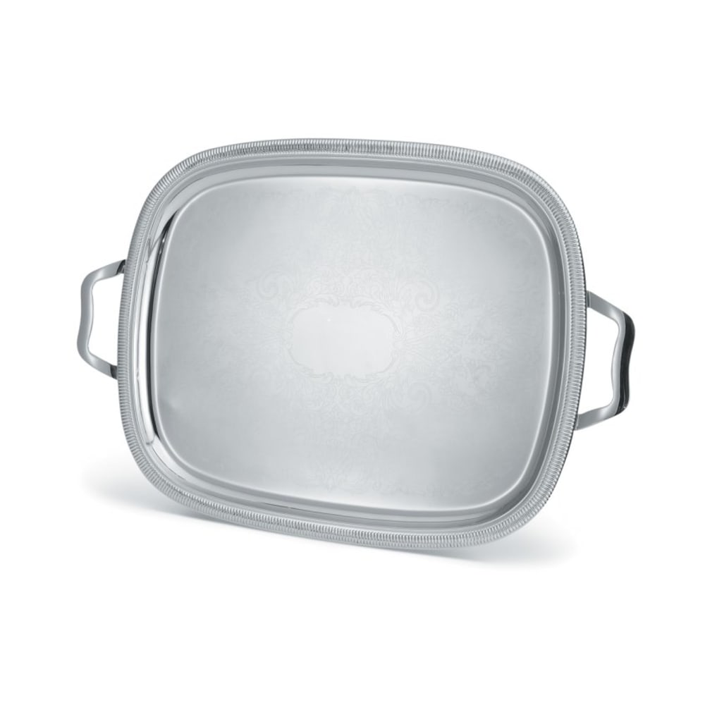 Vollrath Elegant Reflections Oblong Serving Tray With Handles, 17-15/16inH x 13-15/16inW x 1inD, Silver