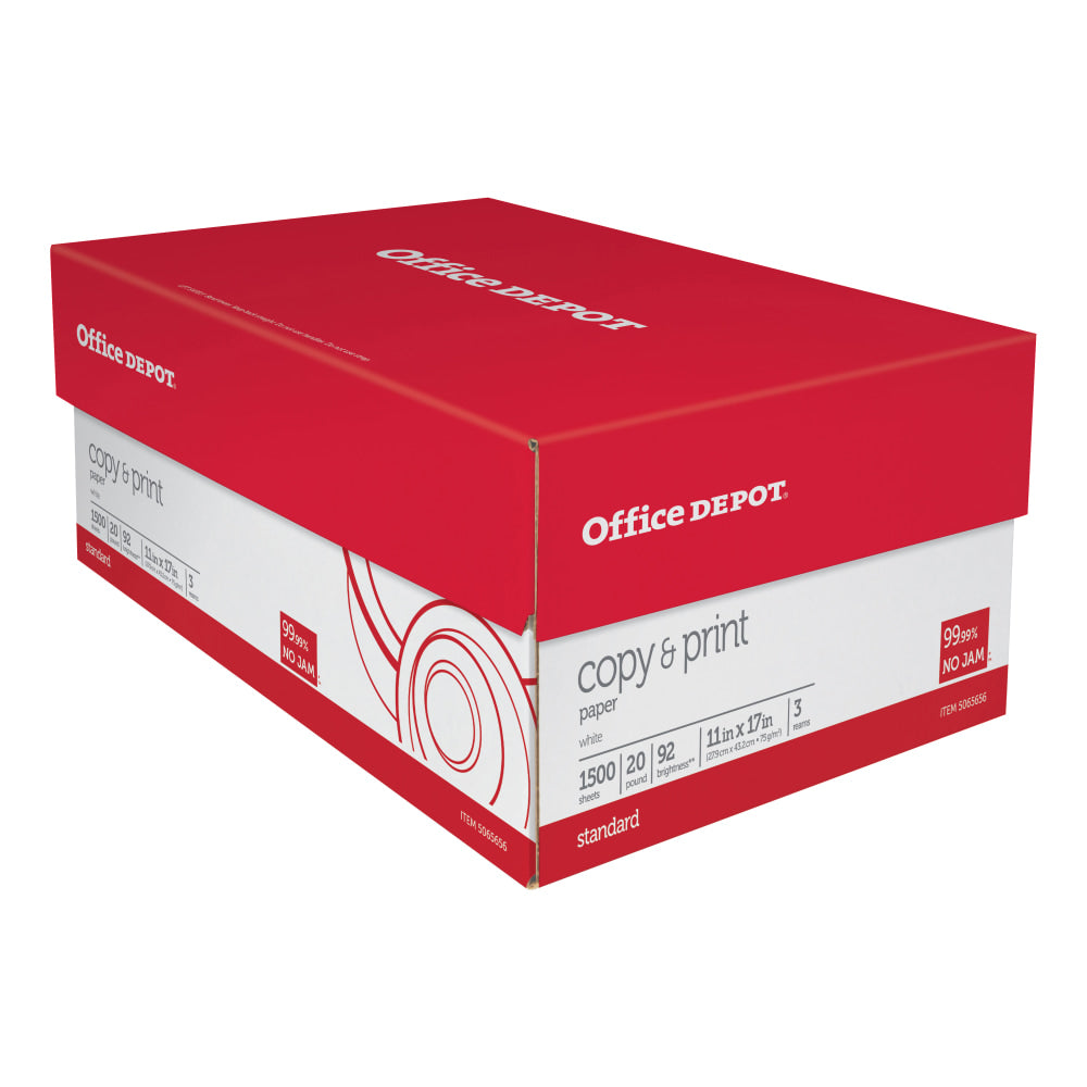 Office Depot Multi-Use Printer & Copy Paper, 3 Reams, White, Ledger (11in x 17in), 1500 Sheets Per Case, 20 Lb, 92 Brightness