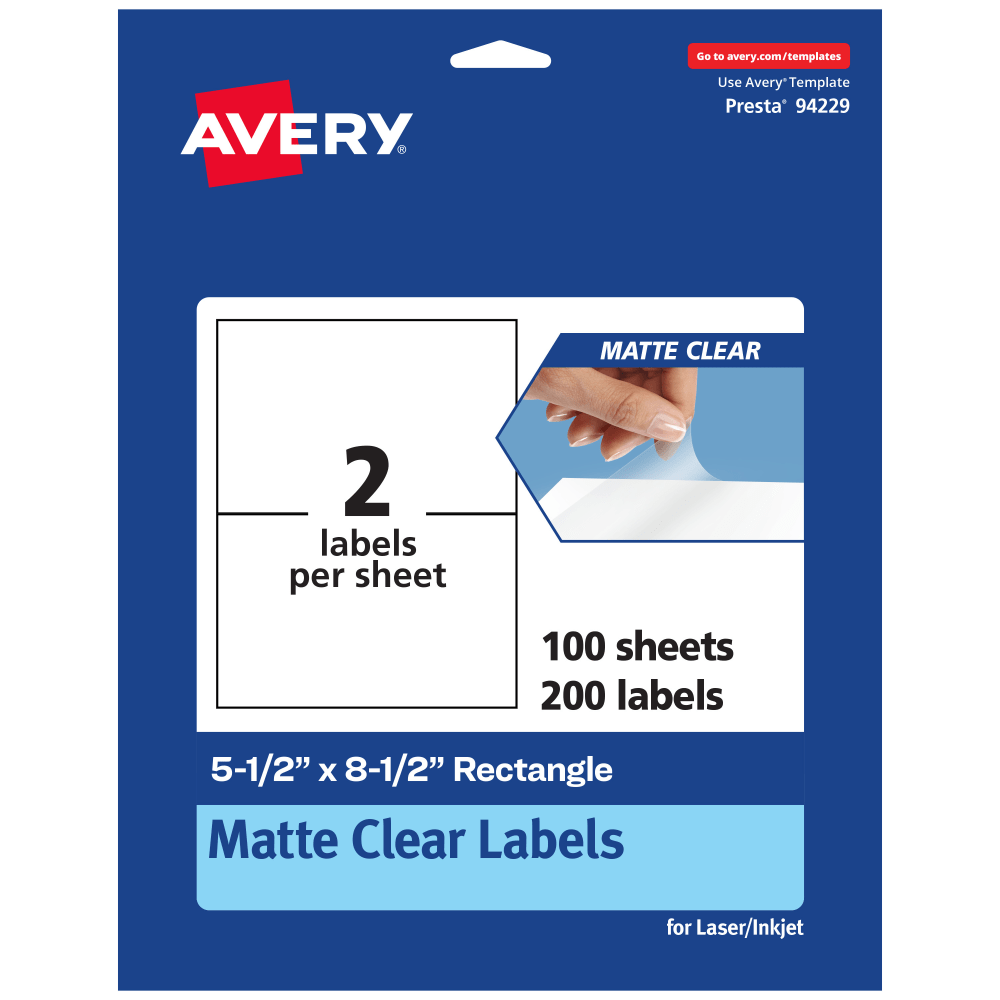 Avery Permanent Labels, 94229-CMF100, Rectangle, 5-1/2in x 8-1/2in, Matte Clear, Pack Of 200