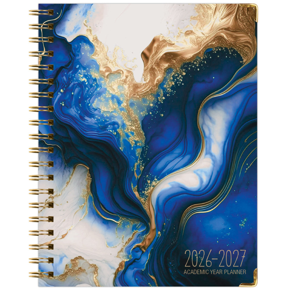 2026-2027 Excello Brands 14-Month Academic Year Hardcover Weekly/Monthly Fashion Planner, 8-1/2in x 11in, Dark Blue Marble, May To June, Total Qty 1