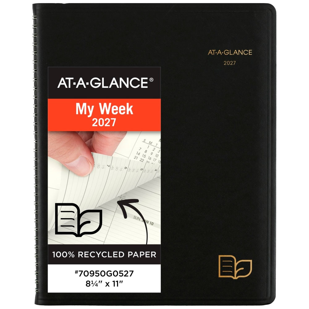 AT-A-GLANCE Recycled 2027 Weekly Monthly Appointment Book Planner, Black, Large, 8 1/4in x 11in