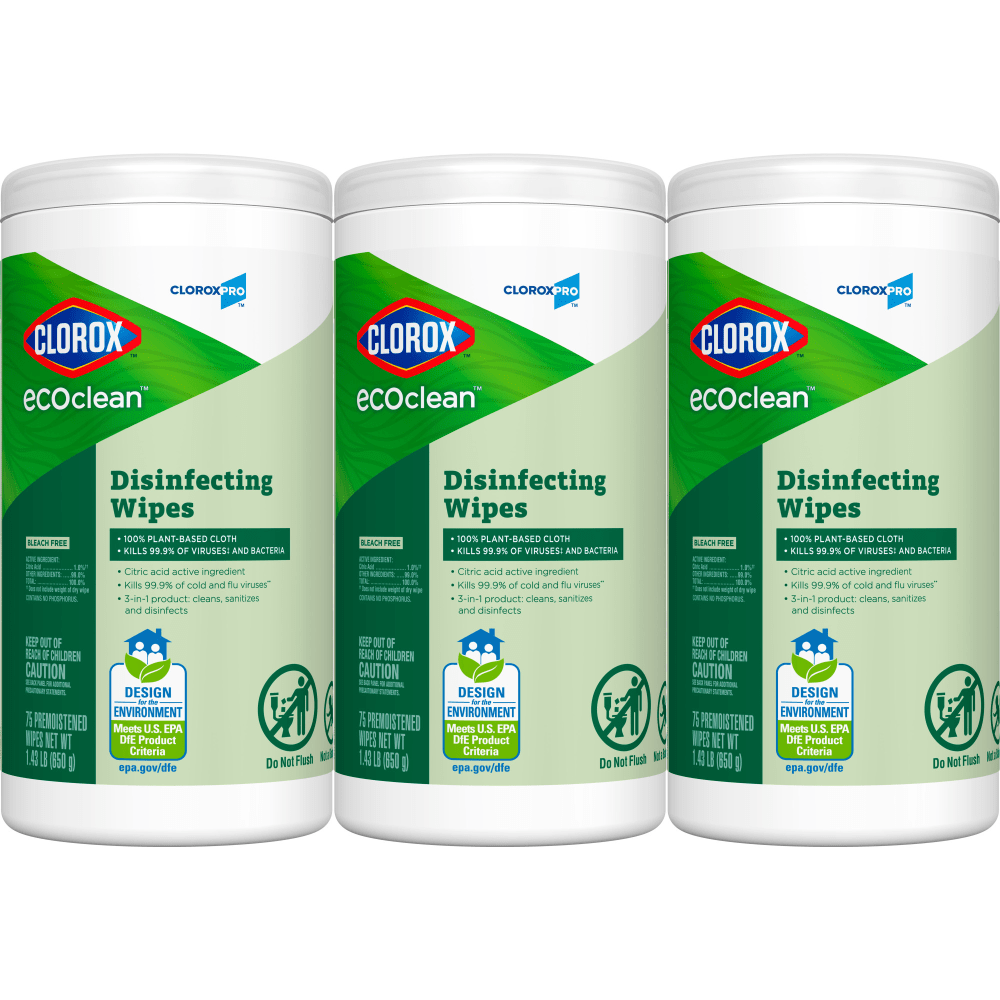 CloroxPro Clorox EcoClean Disinfecting Wipes, 75 Count, Pack of 3 (60787)