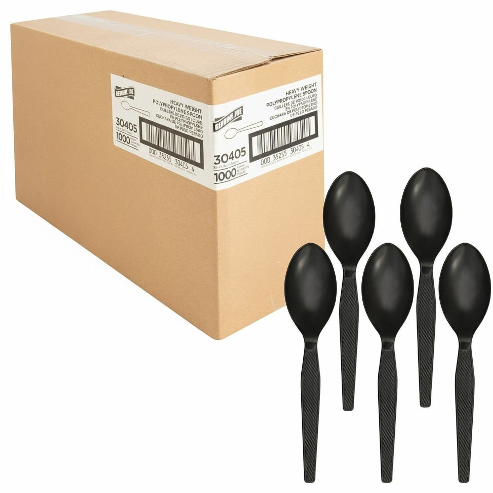 Genuine Joe Heavyweight Spoon - 1 Piece(s) - Spoon - 1 x Spoon - Disposable - Textured - Black - 1000/Carton