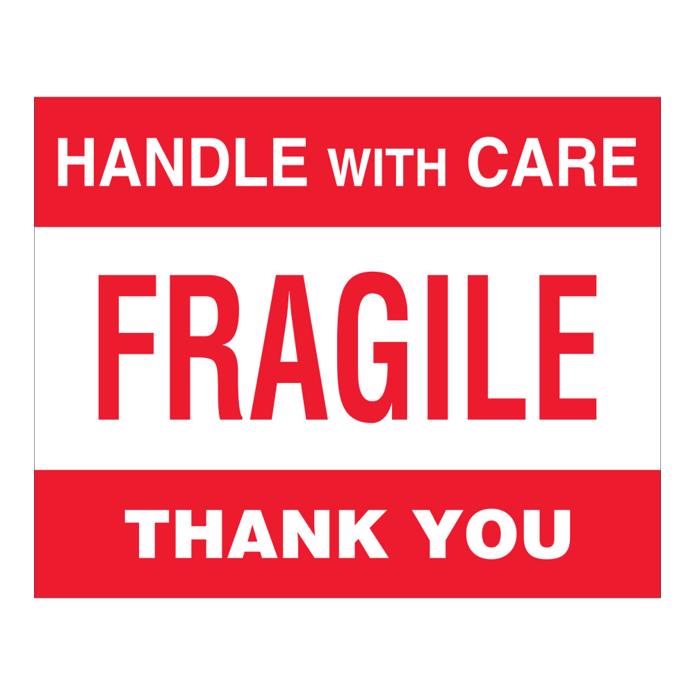 Tape Logic Pallet Protection Labels, DL1637, "Fragile Handle With Care", Rectangle, 8in x 10in, Red/White, Roll Of 250 Labels
