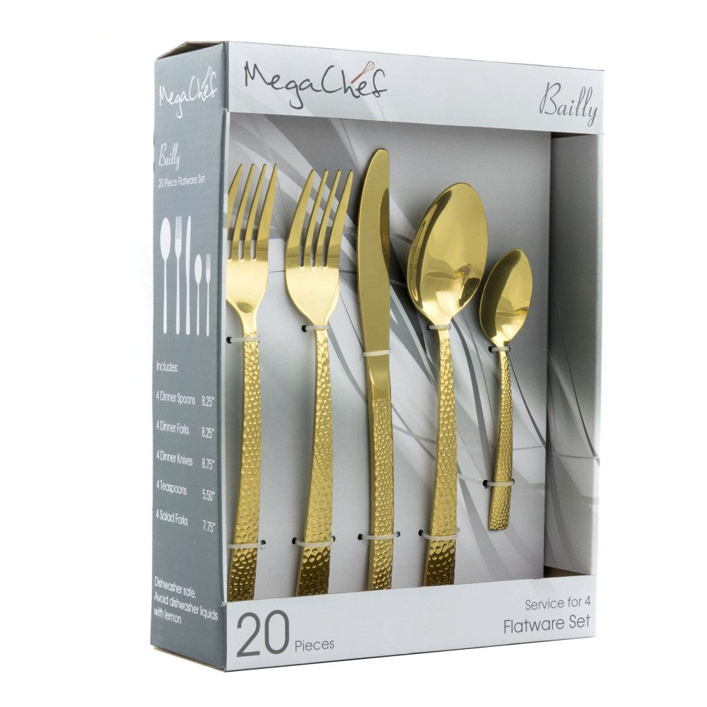 MegaChef Baily 20-Piece Stainless-Steel Flatware Set, Gold
