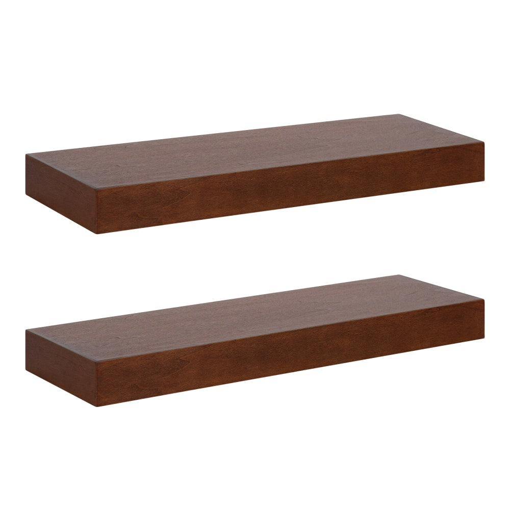 Kate and Laurel Havlock Wood Shelf Set, 2-1/4inH x 24inW x 8inD, Walnut Brown, Set Of 2 Shelves