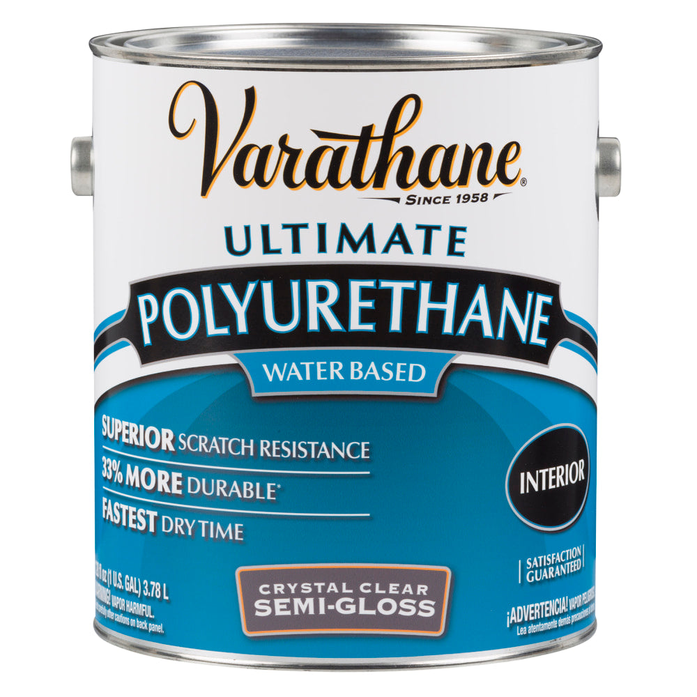 Varathane Ultimate Water-Based Polyurethane, 1 Gallon, Crystal Clear Semi-Gloss, Pack Of 2 Cans