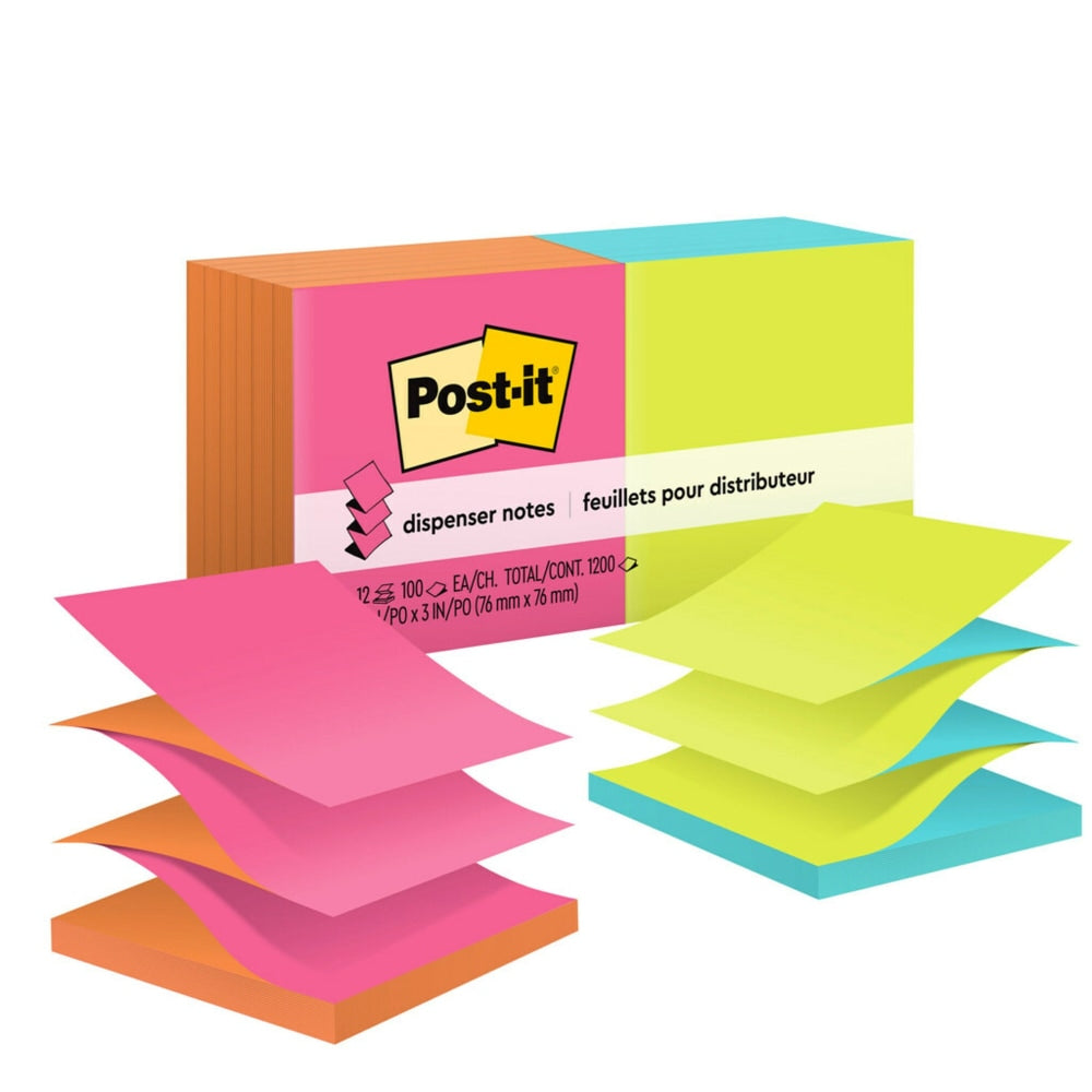 Post-it Pop Up Notes, 3 x 3 in, 12 Sticky Note Pads, 100 Sheets/Pad, School Supplies, Accordion Sticky Notes Works with Pop Up Dispenser, Poptimistic