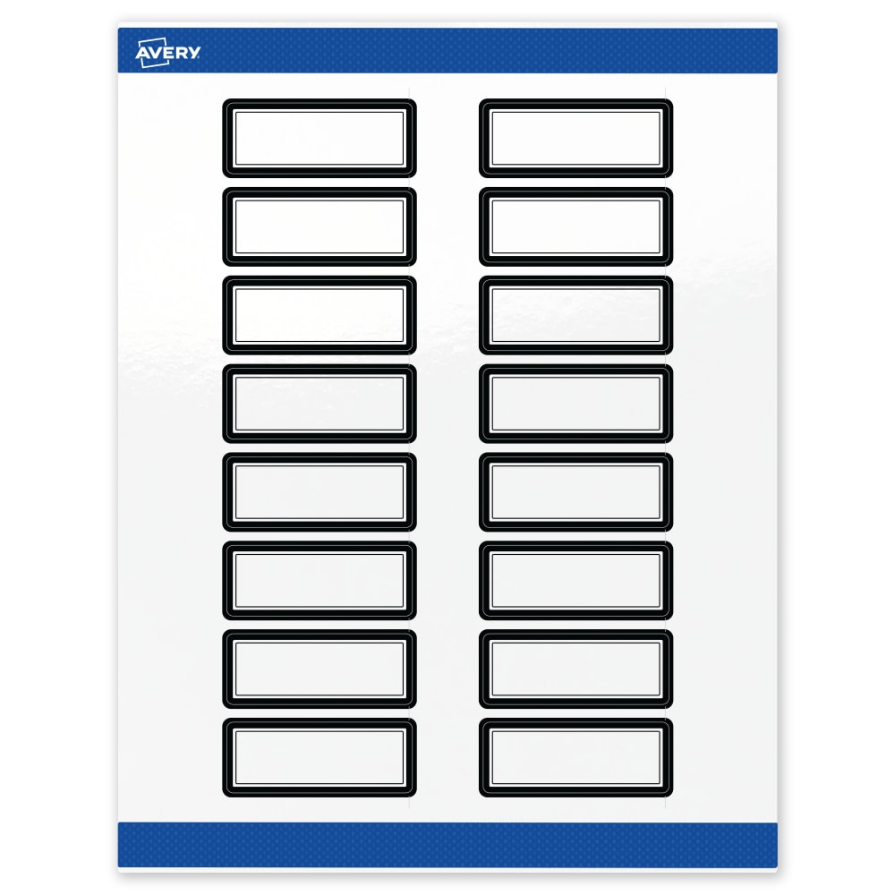 Avery Print-To-The-Edge Labels & Sure Feed, S00-D29-PRWGP10, 1in x 2-5/8in, Glossy White, Preprinted Double Black Border Design, Pack Of 160