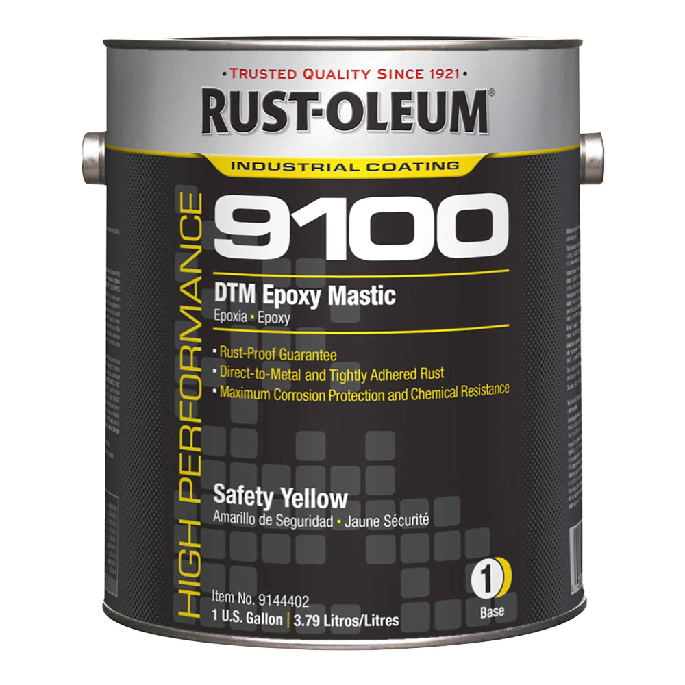 Rust-Oleum High Performance 9100 System DTM Epoxy Mastic Paint Cans, 1 Gallon, Gloss Safety Yellow, Pack Of 2 Paint Cans