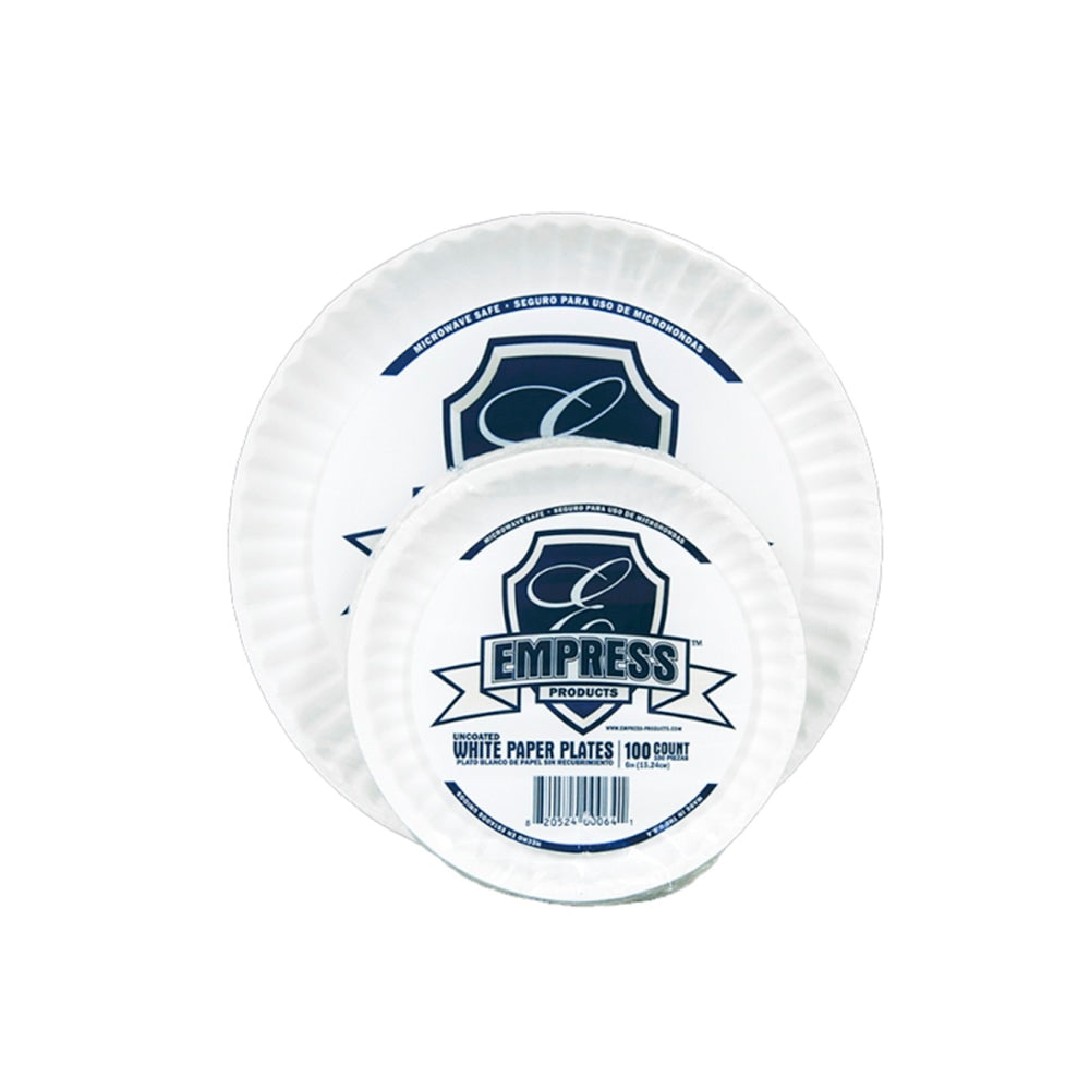Empress Uncoated Paper Plates, 9in, White, Case Of 1,000 Plates