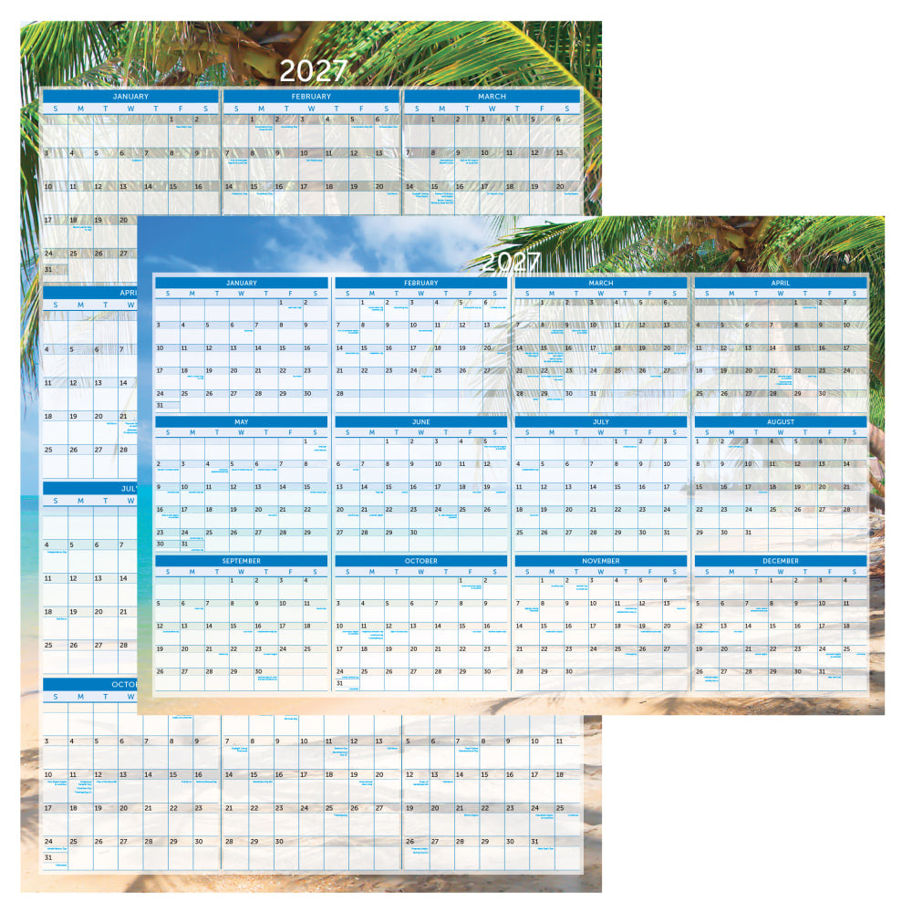 2027 Office Depot Brand Reversible Erasable Wall Calendar, 24in x 36in, Paradise, January to December