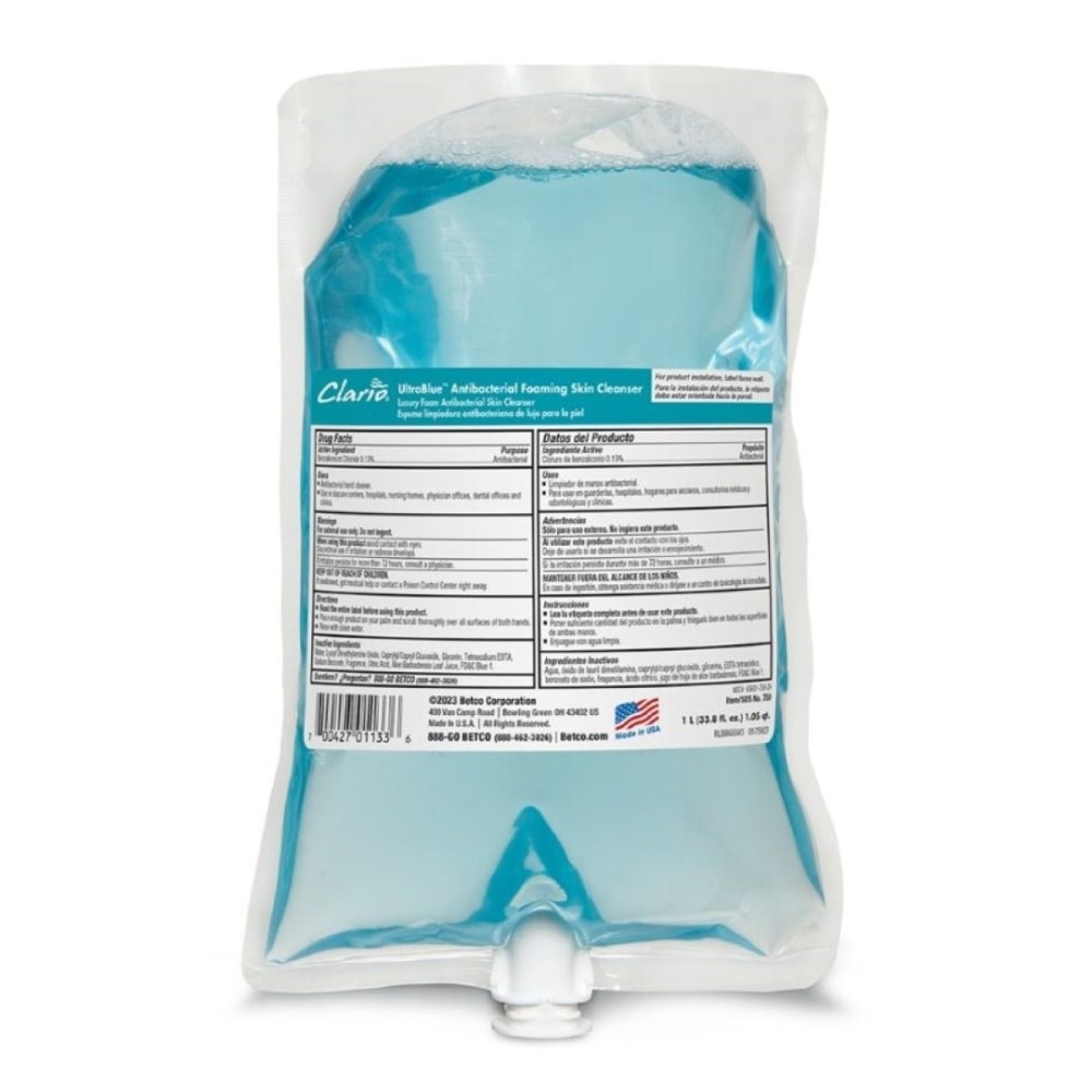 Betco Clario Antibacterial Foaming Skin Cleanser, Clean Scent, 33.8 oz (1,000 mL)