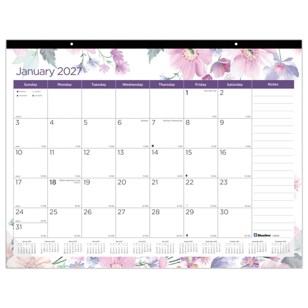 2027 Blueline Colorful Monthly Desk Pad Calendar, 22in x 17in, Passion, January To December, C194113, Total Qty 1