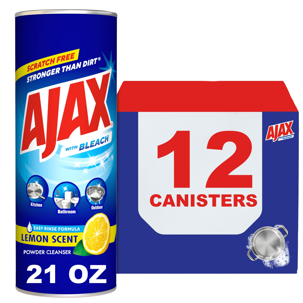 AJAX Scourers Powder Cleaner With Bleach, Lemon Scent, 21 Oz, Case Of 12 Canisters