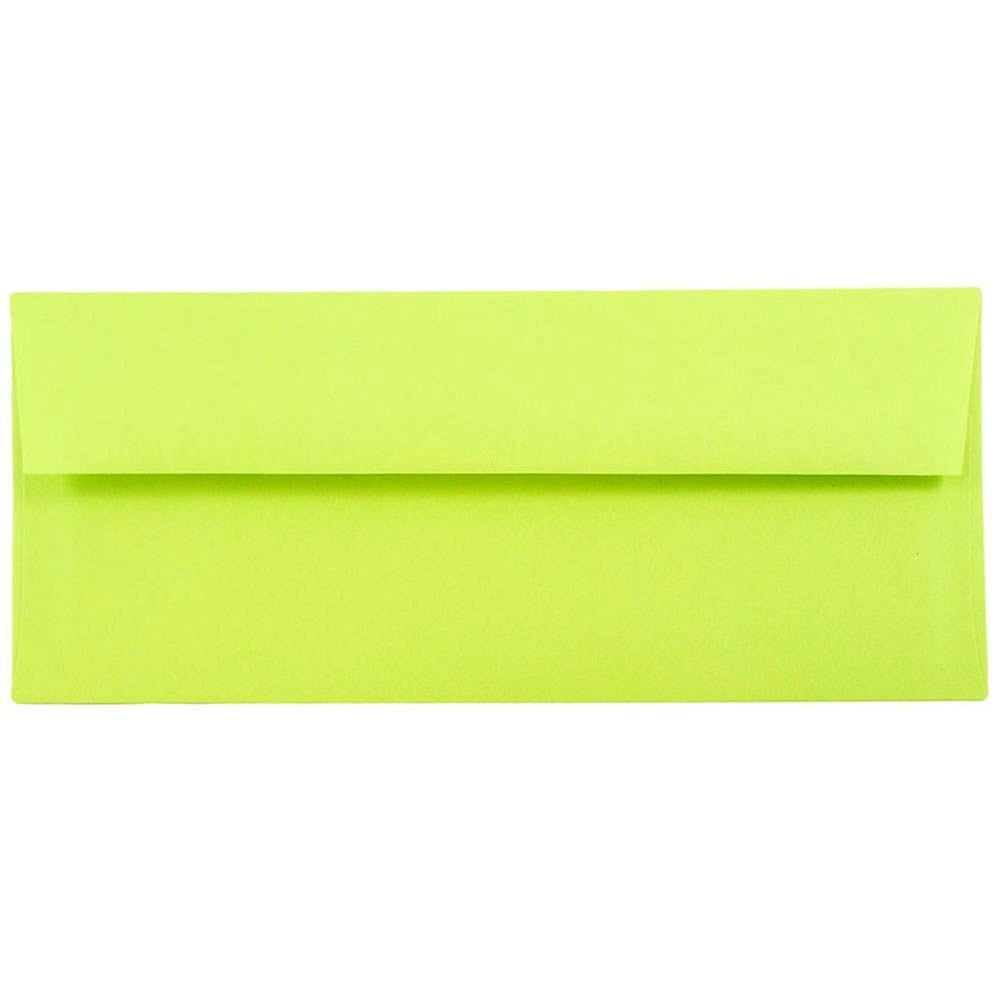JAM PAPER #10 Business Colored Envelopes, 4 1/8in x 9 1/2in, Ultra Lime Green, Pack Of 25