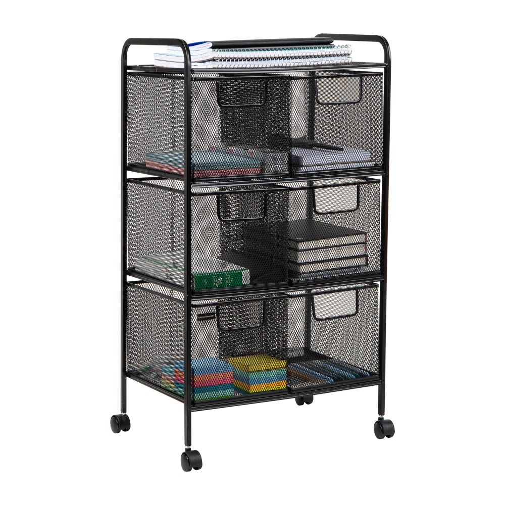 Mind Reader Multipurpose Rolling Cart with Drawers Office Storage Organizer, Utility Cart, Metal, 29in H x 11in W x 16in D, Black