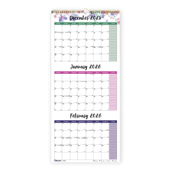 2025-2027 Blueline 3-Month Wall Calendar, 12-1/4in x 27in, Passion, December 2025 To January 2027, C171129