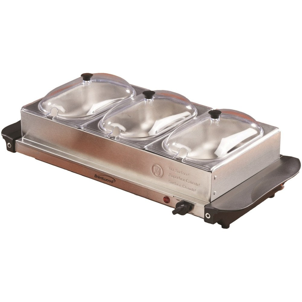 Brentwood 180W 4.5-Qt. 3-Pan Buffet Server & Warming Tray, Brushed Stainless Steel, BF-315