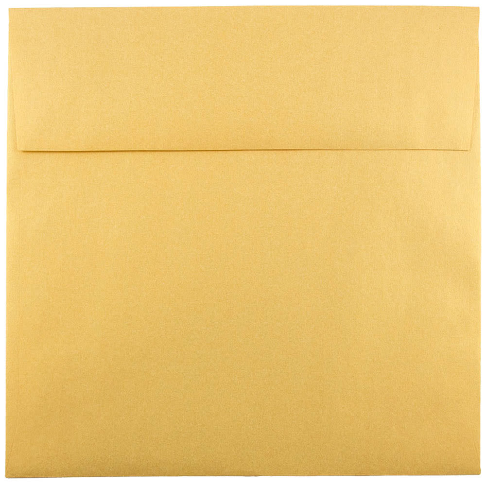 JAM Paper Square Stardream Metallic Envelopes, 8 1/2in x 8 1/2in, Gummed Seal, Gold, Pack Of 25