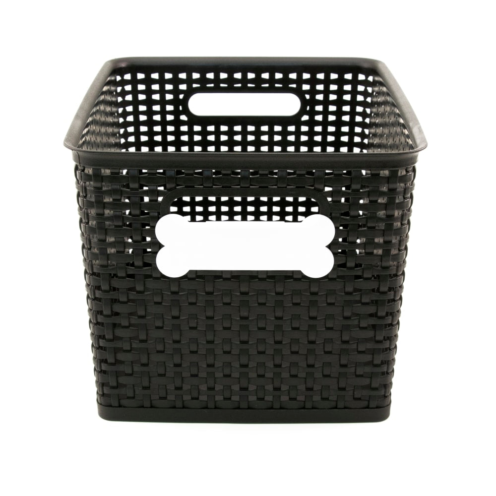 Paw Prints Pet Supply Bin With Dry-Erase Label, Large, Black