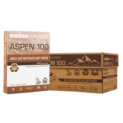 Boise ASPEN 100 Multi-Use Printer & Copy Paper, 10 Reams, White, Letter Size, 5000 Sheets Per Case, 20 Lb, 92 Brightness - 054922-CTN