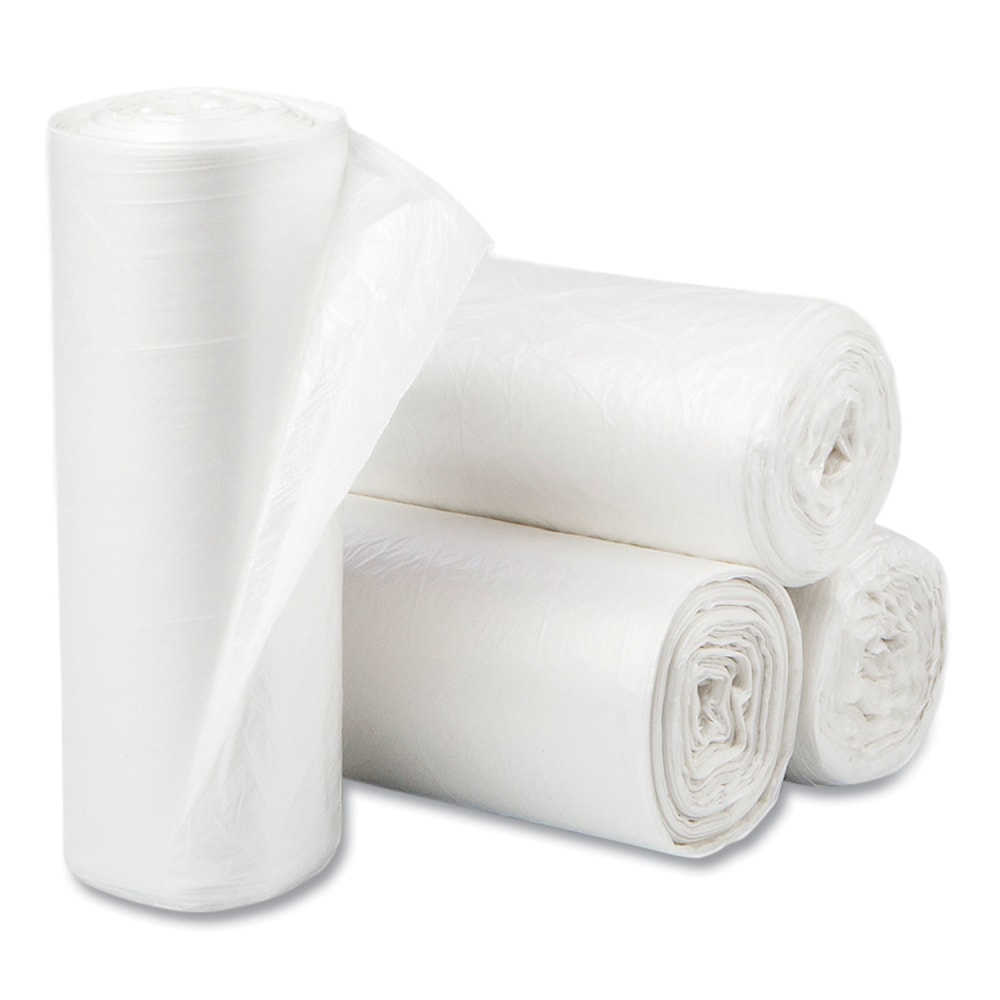 Interplast Group High Density Commercial Can Liners, 10 gal, 0.2mil, 5 mic, 24in x 24in, Natural, Perforated Roll, 50 Bags/Roll, 20 Rolls/Carton