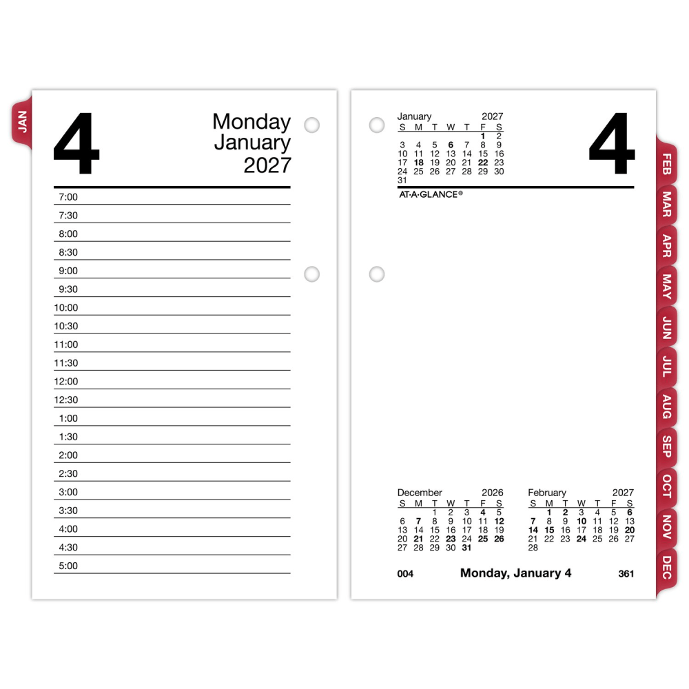 AT-A-GLANCE 2027 Daily Loose-Leaf Desk Calendar Refill with Monthly Tabs, Standard, 3 1/2in x 6in