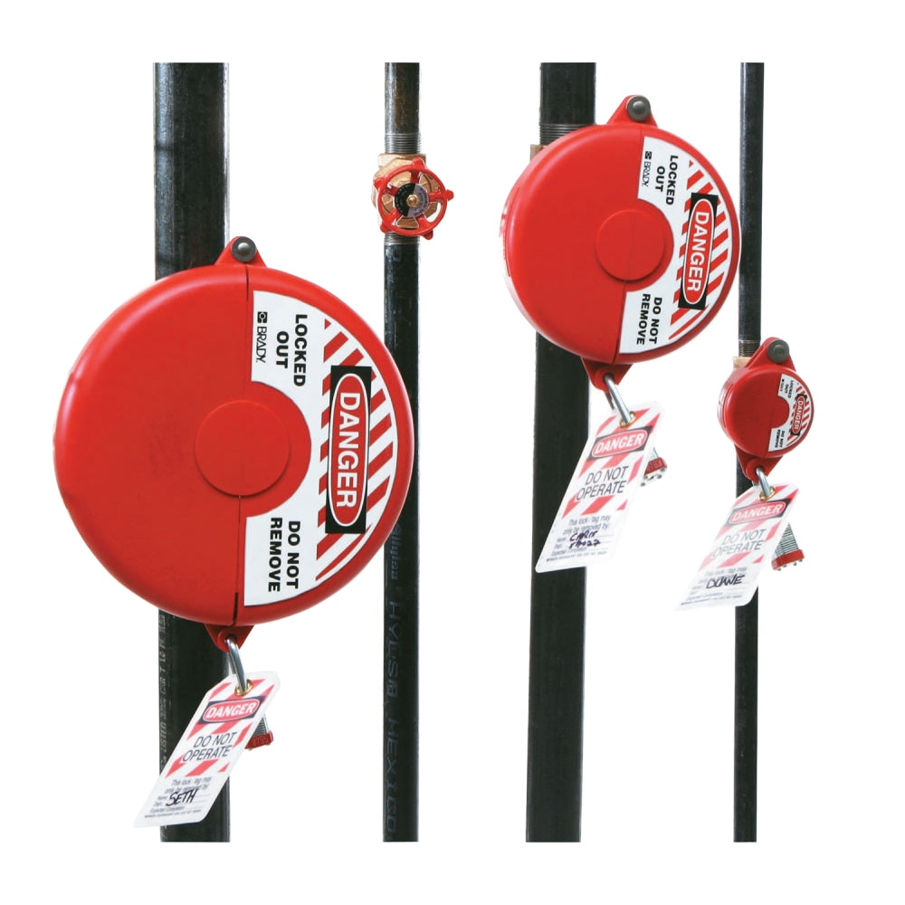 Brady Gate Valve Lockouts, 1 in 2 1/2 in Handle Size, Red