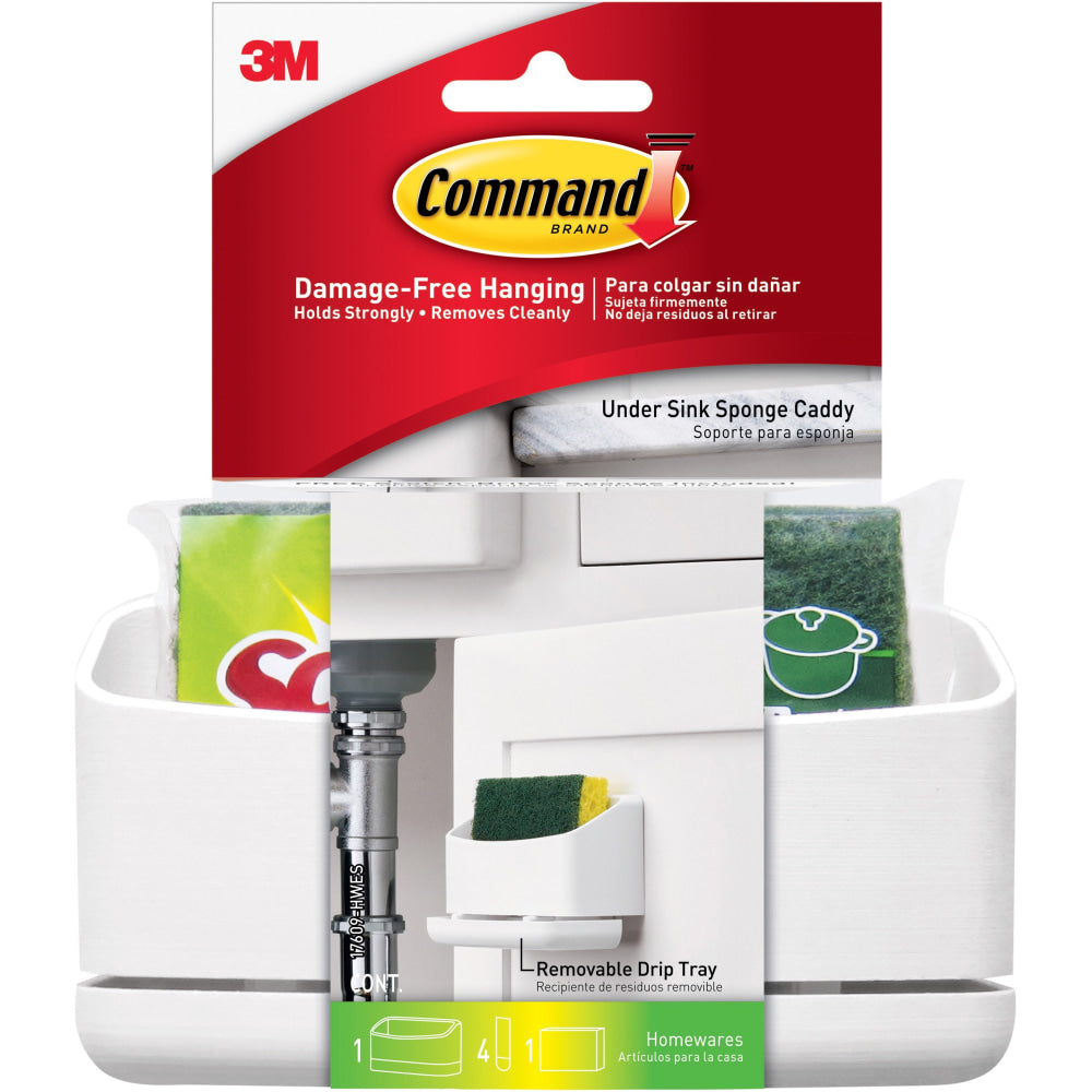 Command Under Sink Sponge Caddy, 9.4inH x 12inW x 7.8inD, White, 12 / Carton