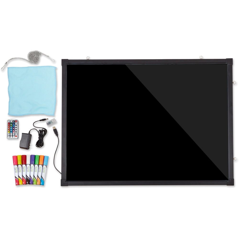 Alpine LED Illuminated Hanging Message Writing Board, 23-5/8inW x 31-1/2inH, Clear/Black