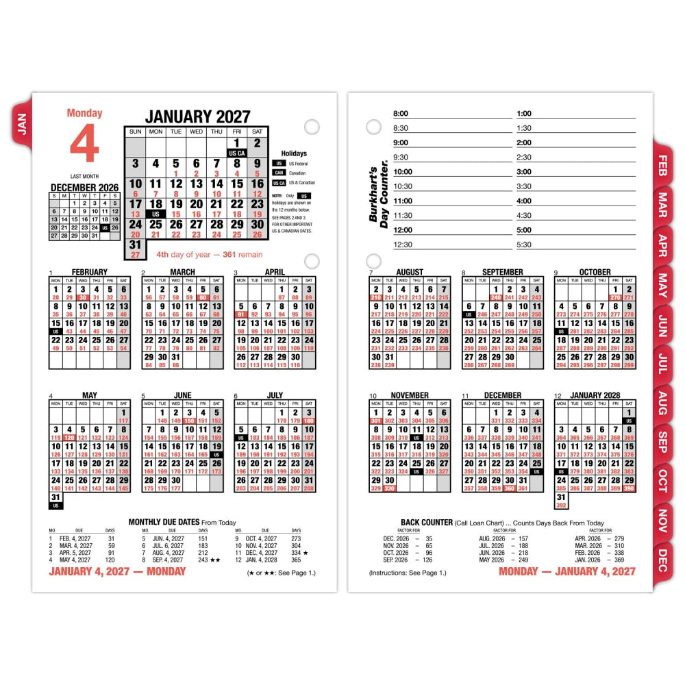 AT-A-GLANCE Burkharts Day Counter 2027 Daily Loose-Leaf Desk Calendar Refill, Large, 4 1/2in x 7 1/2in