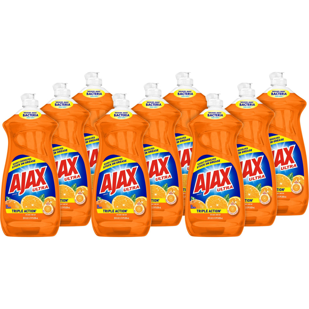 AJAX Ultra Triple Action Liquid Dish Soap, Orange Scent, 28 Oz, Case Of 9 Bottles