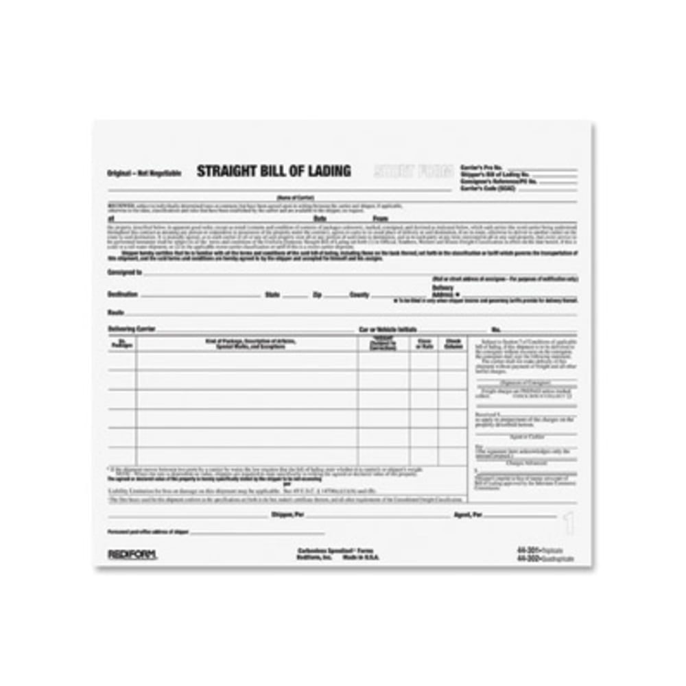 Rediform Snap-A-Way Bill of Lading Forms - 3 Part - Carbonless Copy - 8.50inx7in Sheet Size - 2x Holes - White Sheet(s) - Black Print Color - 250/Pack
