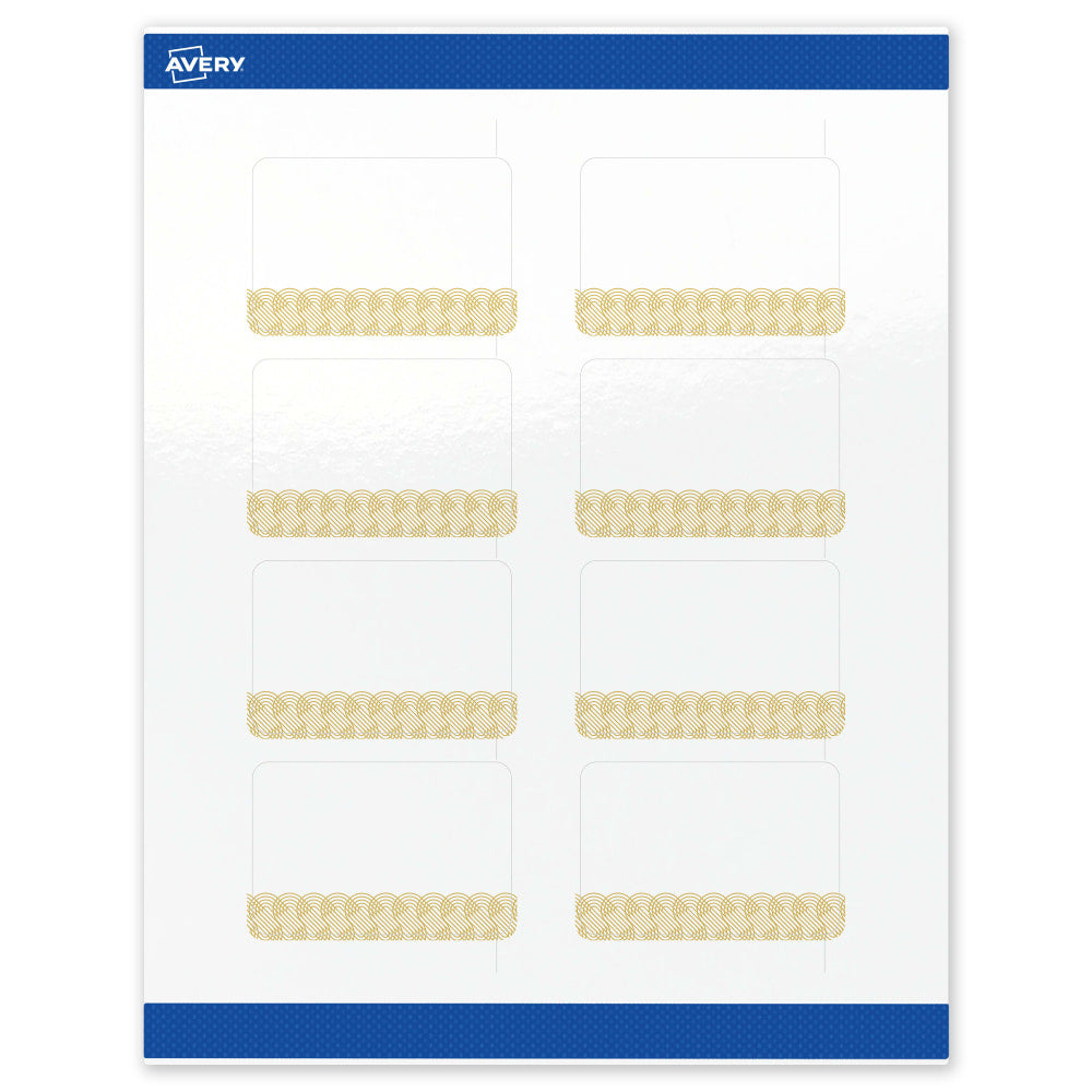 Avery Printable Labels With Sure Feed Technology, S00-EWV, Rectangle, 2in x 3in, Glossy White With Preprinted Gold Lace Trim Pattern, Pack Of 80
